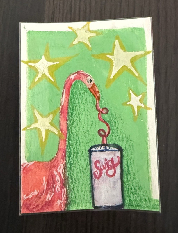 Grace Ransom Original Paper Drawing Flamingo Stars Soda Can Signed Dated 2026
