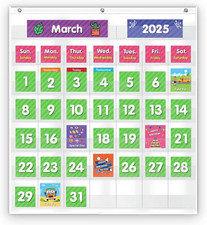 Classroom Monthly Calendar Pocket Chart with 71 Cards for Kids Learning for Home