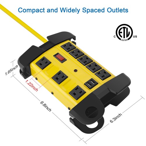 Heavy Duty Power Strip with USB, Workshop 8 Outlet Surge Protector 2700 Joule... - 第 5/7 張圖片