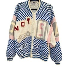 No Jeans Revolt Knit Sweater OS Pink Oversized Academia Funky Retro Preppy Chic
