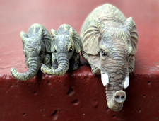 Trio of Elephants Vtg Shelf Sitter Resin Statue Figurine Ornament Decor African