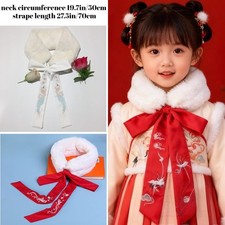 Lady Girl Faux Fur Collar Embroidered Fluffy Scarf Neck Warmer Wraps Shawl Sweet
