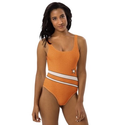 Badeanzug Damen Orange Gestreift | Sustainable Swimwear | High Waist Push Up
