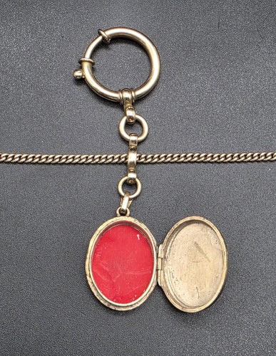 Victorian French Rolled Gold Double Albert Pocket Watch Chain with Locket Fob - Picture 4 of 15