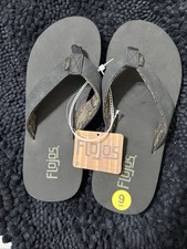 New Women  s Flojos Flip Flops Women's Black  Gray Flip Flop Sandals Size 9 NWT