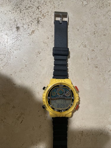 Vintage 1993 Men's ALARM CHRONOGRAPH DIGITAL Watch PULSAR W810-0010 Yellow Rare - 第 12/12 張圖片