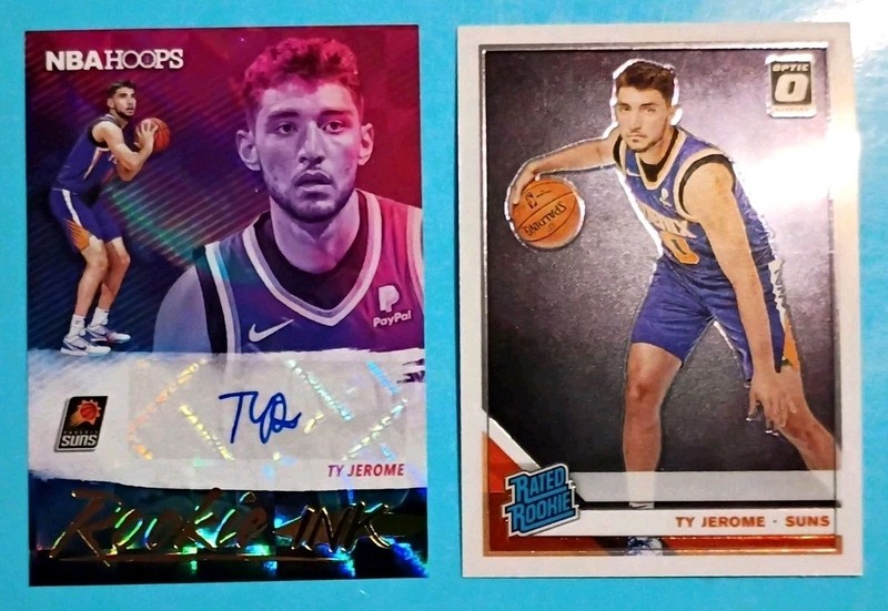 2018 Ty Jerome Lot:Autographed NBA Hoops Rookie Ink #ri-tjr & 2018 Optic RC #167