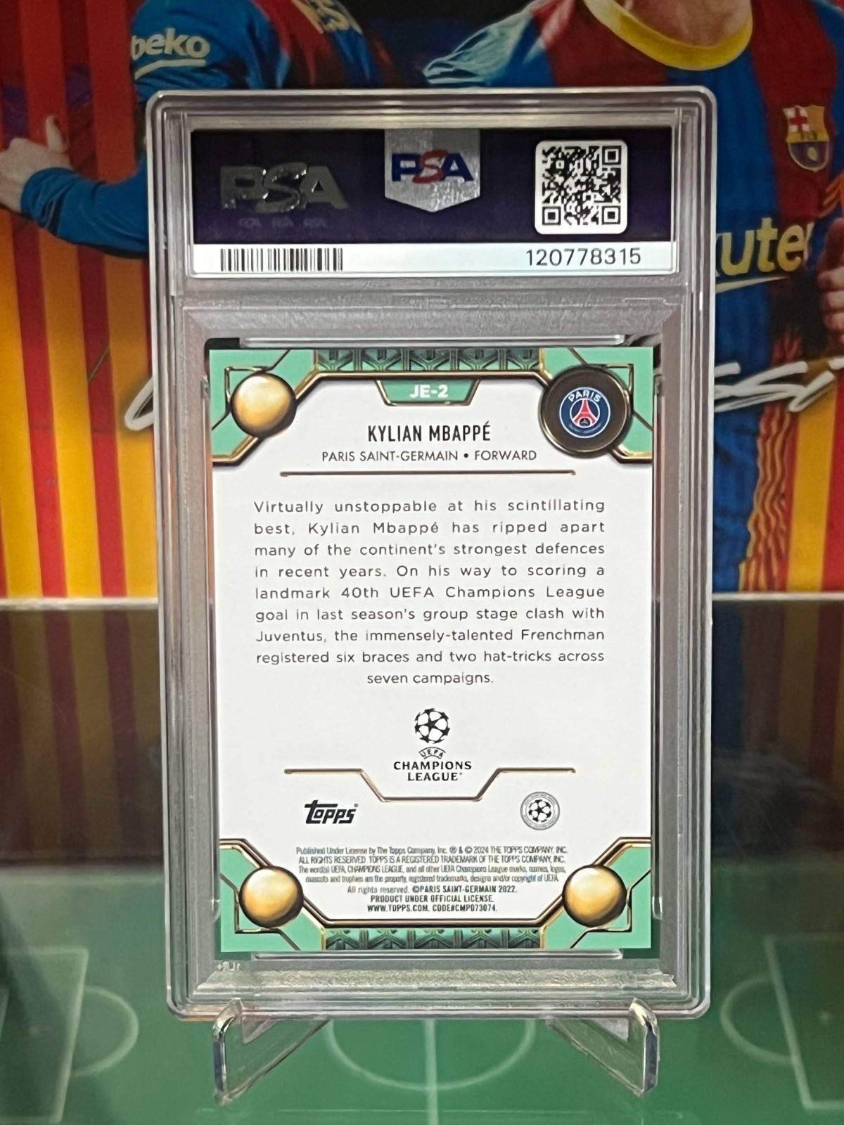 2023-24 Topps Jade UEFA Kylian Mbappe #JE-2 Chrome Jadeite PSA 10 Gem Mint view 6