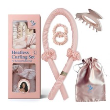 Heatless Curlers No Heat Curls Overnight Pink Satin Flexi Rod 2 Scrunchies Ties