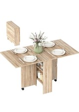 80-140 cm Folding Dining Table for 4-6 People Drop Leaf Table with 2 Tier