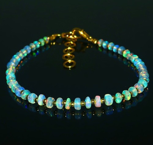 925 Sterling Silver Ethiopian Black Opal Bead Bracelet – 6" Gemstone Gift - Picture 4 of 5