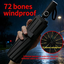 72-Bone Windproof Automatic Folding Umbrella Reinforced Large Rainproof UV