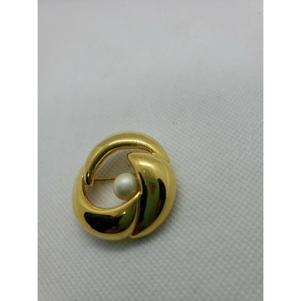 Broche prendedor Napier tono dorado imitación perla círculo redondo joyería disfraz moda Foto 4 de 4