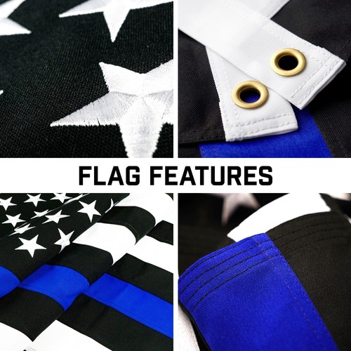Combo: 16Ft Telescoping Flagpole Black & Thin Blue Line Flag 3x5Ft Emb SpunPoly - Picture 3 of 9