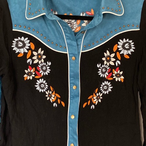 Camicia da cowboy JOHN MOON donna ricamata western con bottoni borchie M - Foto 2 di 10