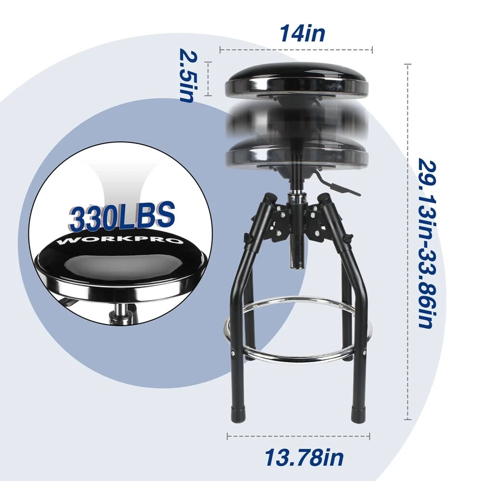 Shop Stool Garage Bar Stool Heavy Duty Adjustable Hydraulic w/330-Pound Capacity - Image 4 of 4