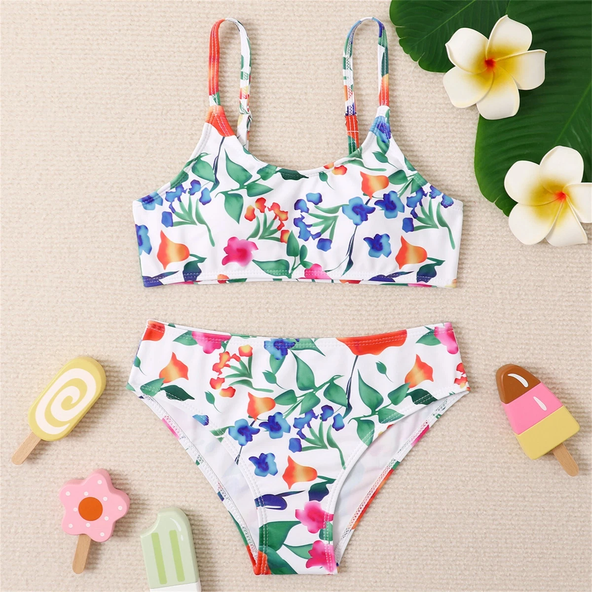 JUNIORS TWO PIECE STRIPE SIDE BATHING SUIT main image 1