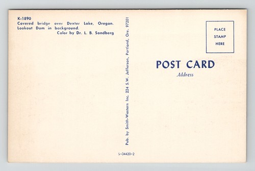 Postal Oregon Puente Cubierto Lowell Dexter Lake Mirador Presa Lugar Histórico - Imagen 2 de 2