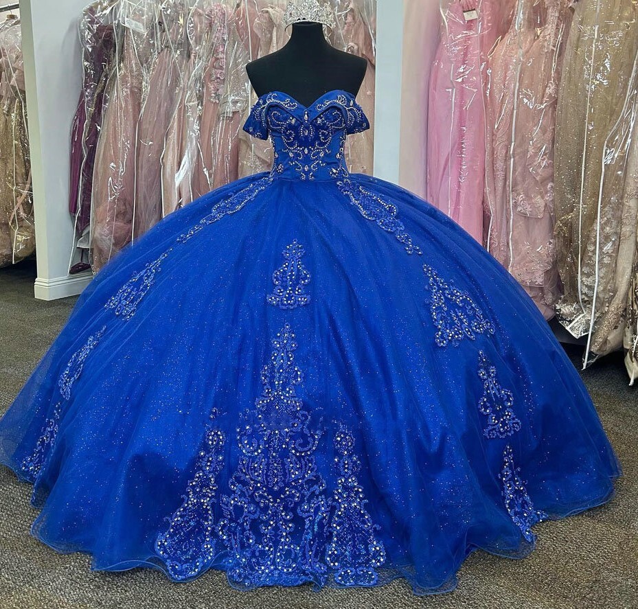 Royal Blue Quinceanera Dresses Off the Shoulder Beaded Sweet 15 Party