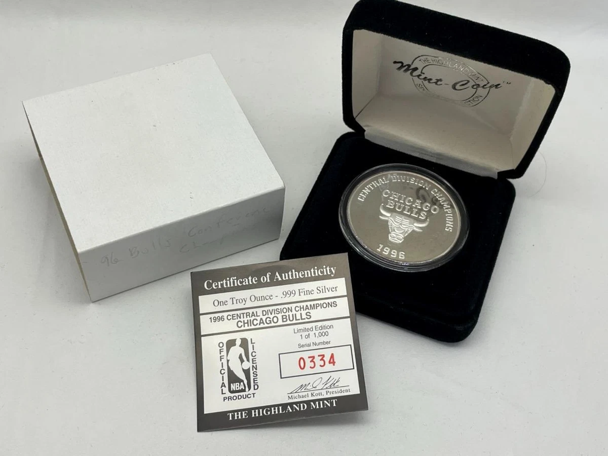 CHICAGO BULLS .999 SILVER 1996 CHAMP HIGHLAND MINT PROOF COIN 0334