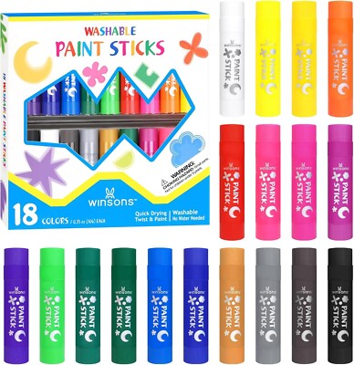 Tempera Paint Sticks for Kids, 18 Vibrant Colors, Washable, Quick Dry, Non-Toxic