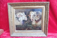 Antique painting, Aries (sheep heads), autographed 1888