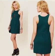 Free People Green Paisley Cotton Fit & Flare A-Line skater Dress, Size S