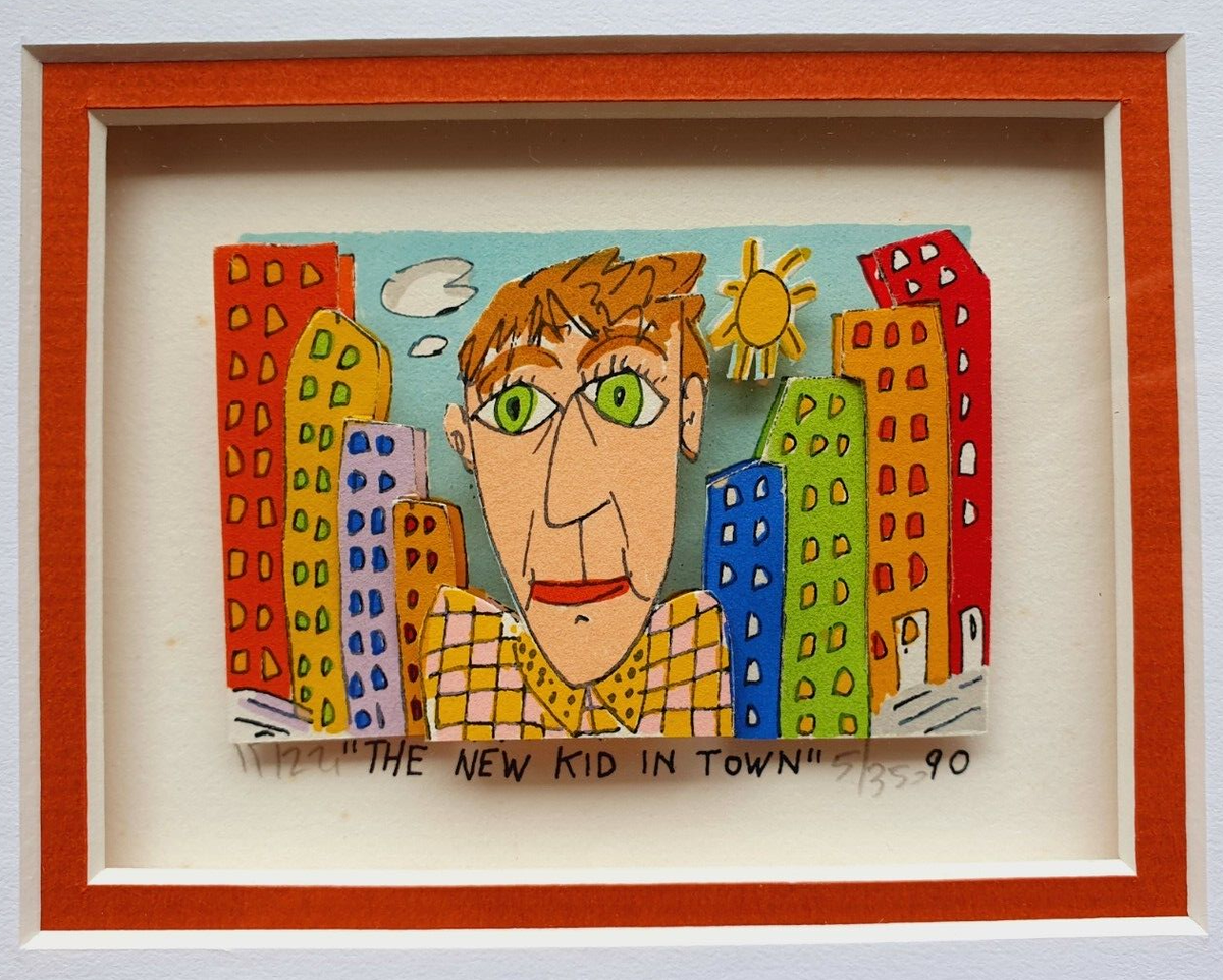 James Rizzi 3D Hand-Signed Mini THE NEW KID IN TOWN From 1990 Pop