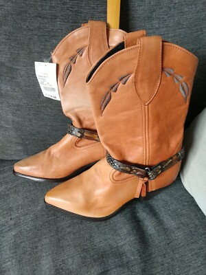 Women Code West Brown Leather Western Cowgirl Pointed Toe Boots Size 7 