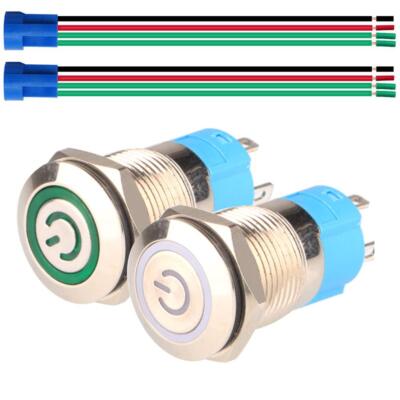 2 Stück 0,47 /12 mm Edelstahl selbstsichernd rastend Drucktastenschalter 12V-24V