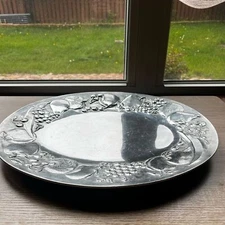 Vintage Wilton Armetale Large Oval Serving Platter Tray Dish w/ Fruit Design 20"