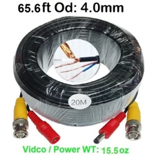 65.6ft (20m) Video and Power cable 4.0mm diameter thick, use for BNC Cameras