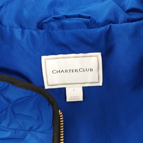 NWT CHARTER CLUB Quilted Vest Jacket LARGE(12-14) Full Zip Blue W/ Pockets - Picture 9 of 11