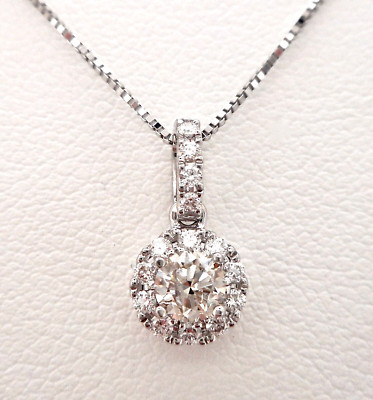 14K WEISSGOLD 0,35 KT RUNDER DIAMANT HALO ANHÄNGER HALSKETTE