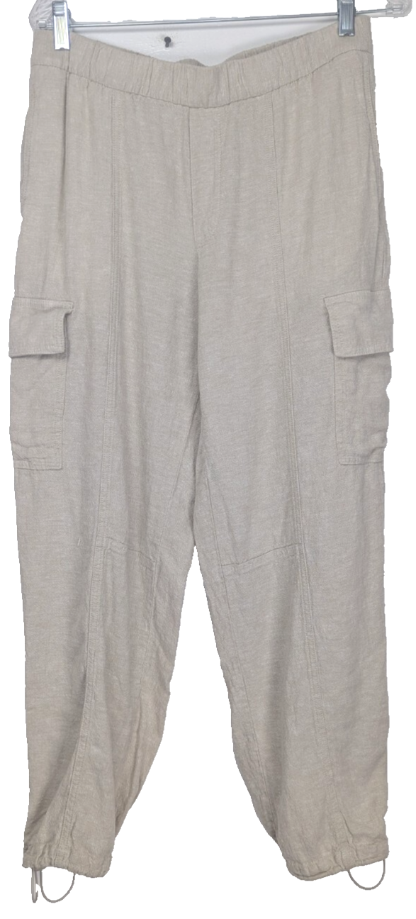 Gap Womens Parachute Cargo Tapered Ankle Pants Sz S Beige Linen Blend Pull On