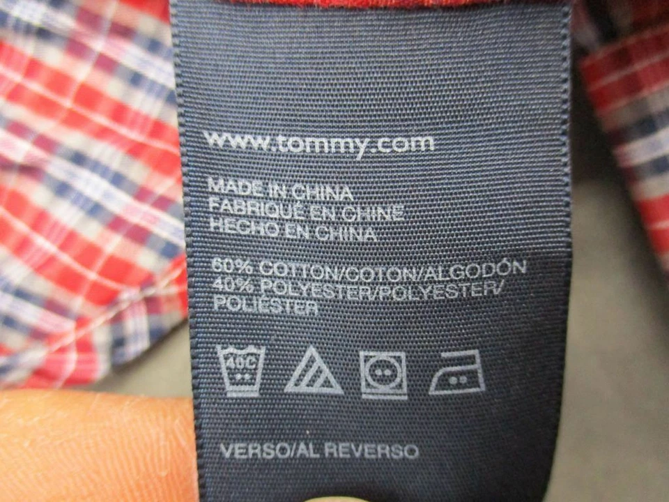 Camisa Tommy Hilfiger Talla 8 Niños Roja a Cuadros Algodón Manga Larga Abotonada 6G054 Foto 4 de 4