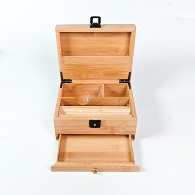 Bambus Stash Box Wise Skies Holz Rollbox mit Schloss und Schlüsselschublade