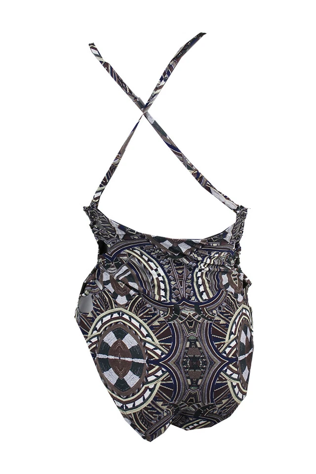 Traje de baño de una pieza con cordones estampado tribal oliva marrón Rachel Roy XS Foto 2 de 3