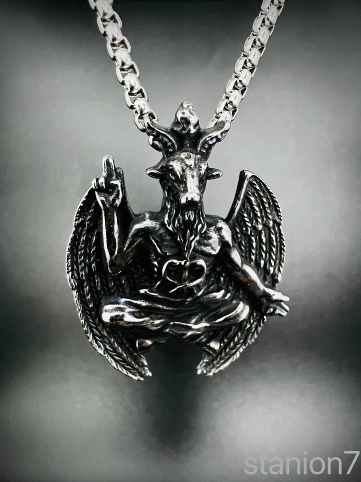Baphomet Dämon Ziegen Kopf Anhänger Edelstahl Kette Totenkopf Biker Schmuck 321A - Bild 2 von 4