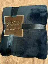 Ultra Plush Flannel Blue Blanket 90x90 Soft Warm Full/Queen Cozy Bed NEW 