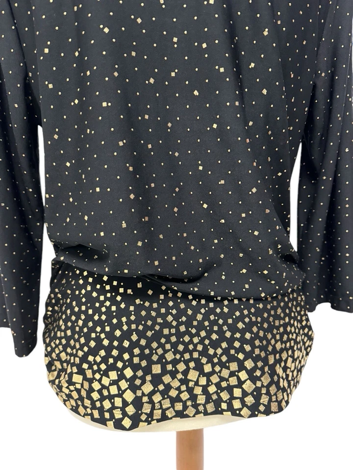 Laura Ashley Mujer Top Capucha Cuello Negro Dorado Lunares Talla S Foto 4 de 4