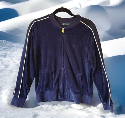 Lauren Ralph Lauren Jacket Womens Medium Velour Navy Zip-Up LRL