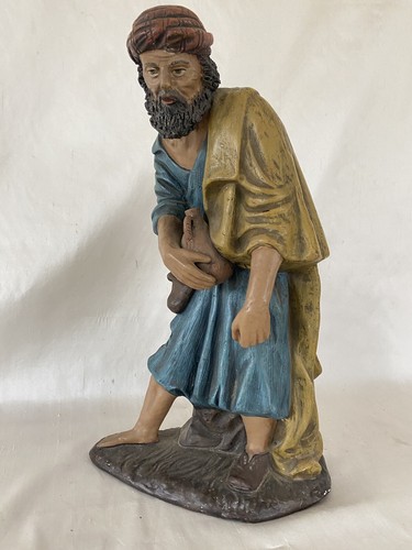 Antigua Estatua Pastor de Terracota Pintado Con Cruse - Imagen 9 de 20