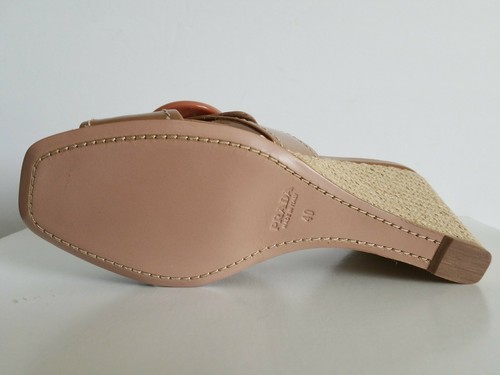 PRADA IKONISCH HELLBRAUN PATENT LOGO KEIL ESPADRILLE SLIDES SANDALEN EU 40 I LOVE SCHUHE - Bild 8 von 9