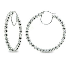 35mm Ball Beads Thin Dainty Small Round Polished Sterling Silver Hoop Earrings