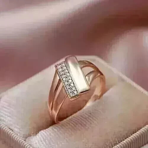 0.80Ct Round Cut Real Moissanite Women's Wedding Band Ring 14K Rose Gold Plated - 第 2/8 張圖片