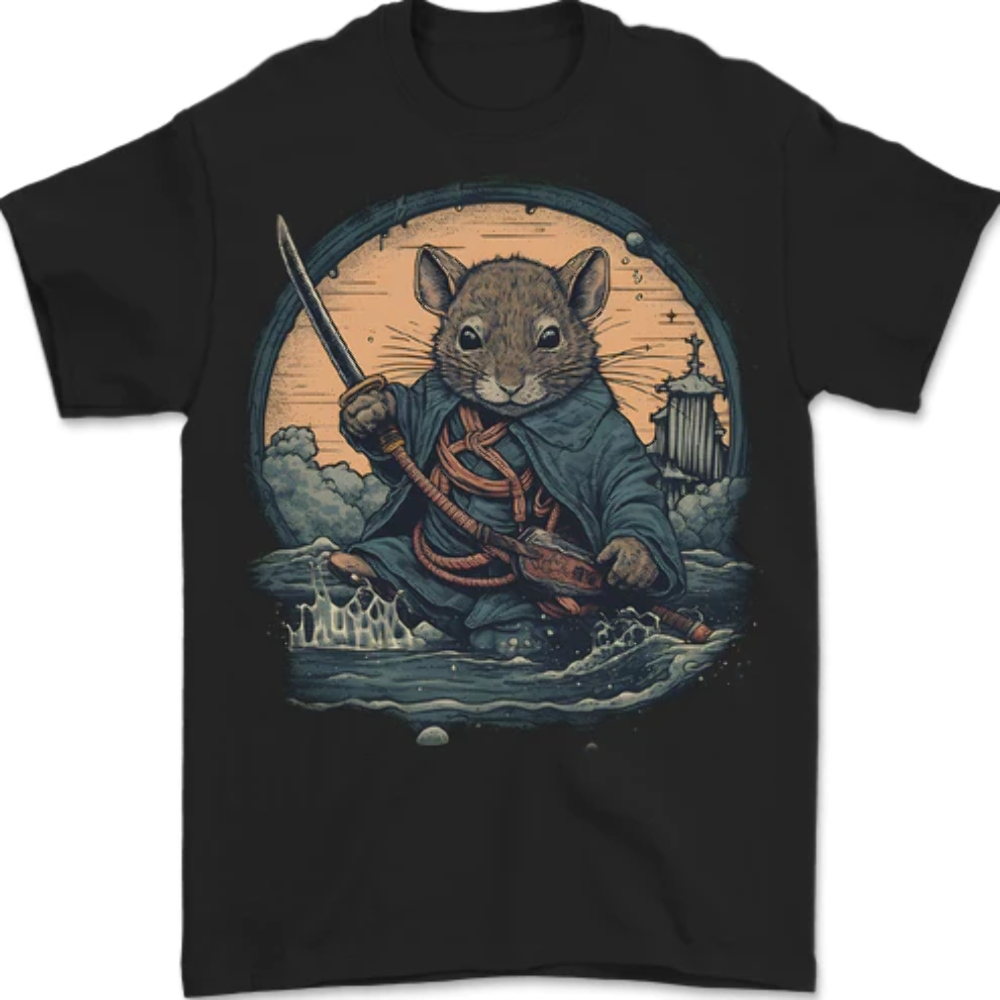 A Fantasy Samurai Mouse Mens T-Shirt 100% Cotton