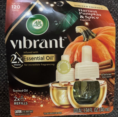 Air Wick Essential Oils Harvest Pumpkin & Spice Scented Oil 2 Refills New