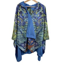 Galleria Reversible Waterproof Hooded Rain Cape Floral Poncho Van Gogh Iris Os
