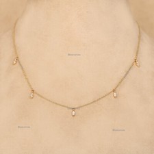 4x2mm Marquise Diamond Chain Necklace 14k Solid Gold Diamond Layering Necklace